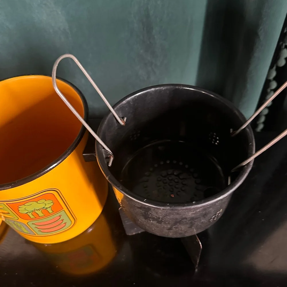 Vintage MCM Enamelware Vegetable Stock Pot Enamel Yellow Corn Asparagus Broccoli